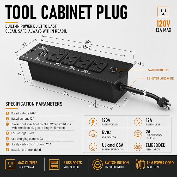 CHETTO C 72-inch Rolling Tool Chest Cabinet Mobile Workbench Black Tool Box with 3 Upper Cabinet 15 Storage Drawers Wheels Outlet SS Pegboard for Warehouses