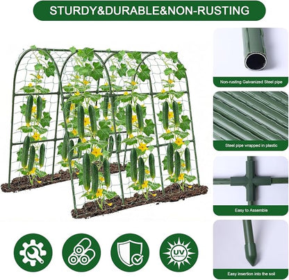 U-Shape Cucumber Trellis for Raised Bed - 47"x47"x22" Metal Garden Trellis with Net & Clips | Rust-Proof Plant Support for Cucumber, Tomato, Peas | Heavy-Duty Outdoor Climbing Plants Trellis