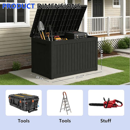 270 Gallon Outdoor Storage Box Resin Deck Box All Weather Waterproof Large Lockable Storage Container Deck Box for Patio Furniture, Garden Tools, Lockable, Black New