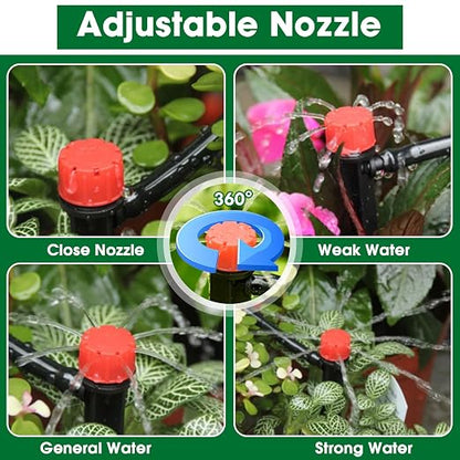 Drip Irrigation Kit, Drip Irrigation System for Garden with 1/4" Irrigation Tubing DIY Saving Water Automatic Watering System for Garden, Greenhouse, Flower Bed, Patio, Lawn