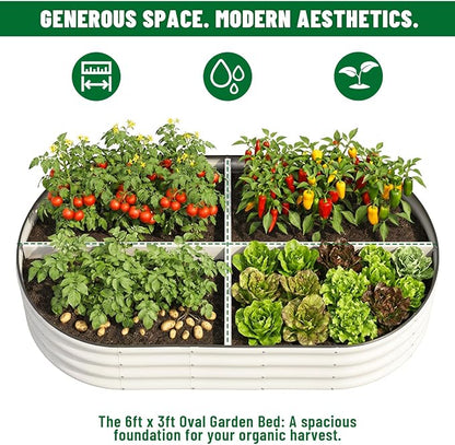 SnugNiture 2 Pcs 6x3x1ft Oval Metal Raised Garden Bed for Vegetables, White | Protective rubber edging strips thickened corrugated galvanized steel