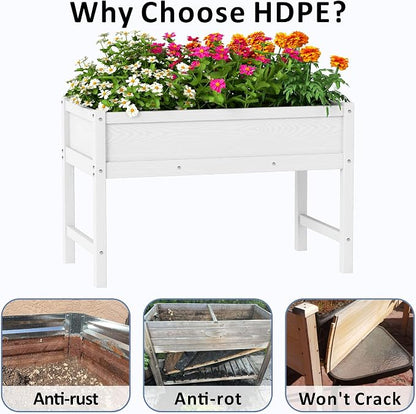 Raised Garden Bed Outdoor with Legs,HDPE Elevated Planter Box Rot-Resistant and Non-Cracking,Raised Beds for Gardening for Backyard, Patio, Balcony, 300lb Capacity White