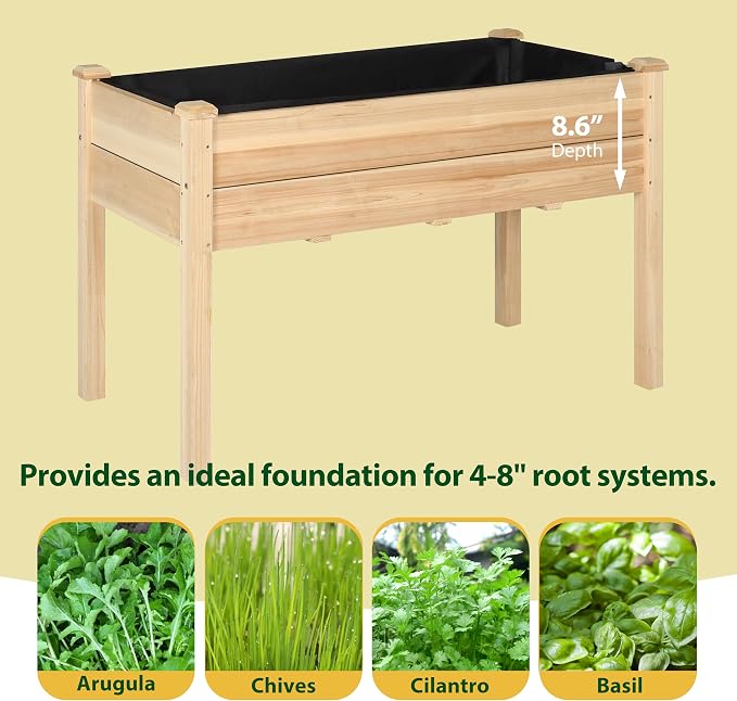 Yardenaler 48x24x30in Raised Garden Bed with Legs, Outdoor Elevated Wood Planted Box with Liner & Drainage Hole for Vegetable Flower, Backyard and Patio, Natural