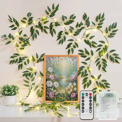 suddus Willow Vine with Fairy Lights Battery Operated, 12ft 40 LED Artificial Plants Lights with Remote, Hanging String Lights for Bedroom, Wall, Garden, Party, Wedding Decor (Warm White)
