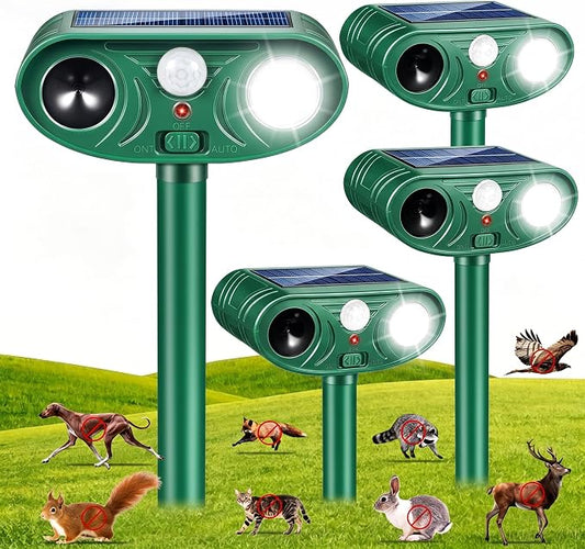 Solar Animal Repeller Outdoor 4 Pack, Motion Activated Deer Deterrent | Motion Activated Cat Repellent with LED Strobe Light Repeller Keep Squirrel Raccoon Skunk Rabbit Away from Yard Garden Farm
