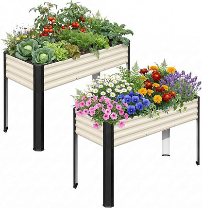 SnugNiture Raised Garden Bed with Legs, 2PCS 48×18×32in Outdoor Metal Elevated Raised Planter Box for Backyard, Patio, Balcony