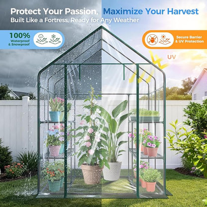 Ohuhu Plastic Greenhouse for Outdoors: Portable Walk in Plant Green House with Improved Transparent PVC Cover, 3 Tiers 12 Shelves Stands Small Greenhouses Backyard Green Houses for Outside Heavy Duty