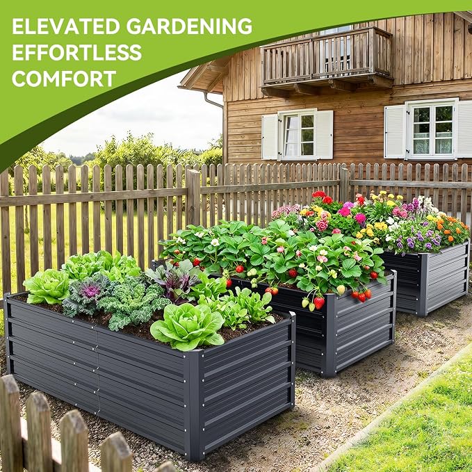 Ohuhu 6x3x1.5 FT Metal Raised Garden Bed Outdoor, Reinforced Galvanized Steel Rustproof Planter Box, 100% Non-Toxic, 202 Gal Large Capacity Heavy Duty Raised Beds for Growing Vegetables Flowers Herbs