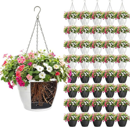 40 Pcs 10 Inch Plastic Hanging Planter Bulk Self Watering Hanging Baskets for Plants with Holes and Chain Plant Pot Outdoor Indoor Planter for Garden, Balcony, Porch, Patio Decor
