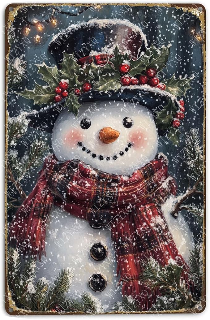 Snowman Sign Funny Winter Metal Sign Snowflakes Aluminum Tin Signs for Home Yard Office Bar Farmhouse Outdoor 12×8 Inch