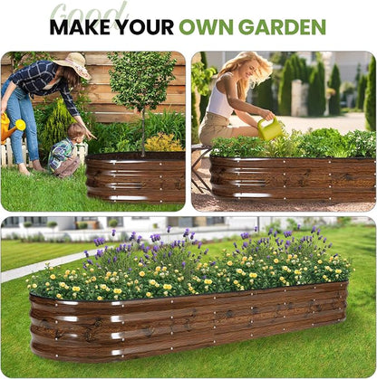 G GOOD GAIN Raised Garden Beds - 8x2x1ft Galvanized Planter Boxes Kit with Protective Tape & Gloves & Tools | Oval Metal Outdoor Raised Bed for Gardening Vegetables, Fruits, Flowers, Herbs, Grain