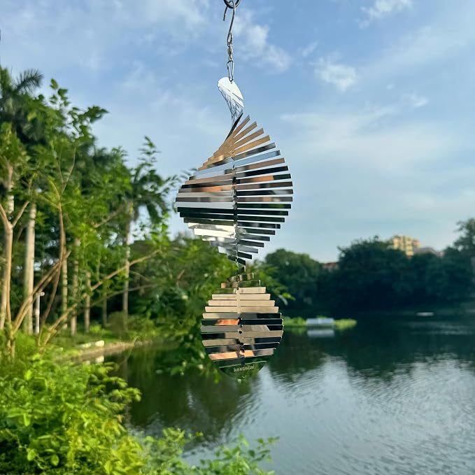 Hanging Wind Spinners Stainless Steel Metal Outdoor Garden Decor, Highly Reflective Bird Deterrent to Scare Birds Away from Yard Patio Farm 12inch,Birthday Gifts for Mom,Mother's Day,Aunt Gifts