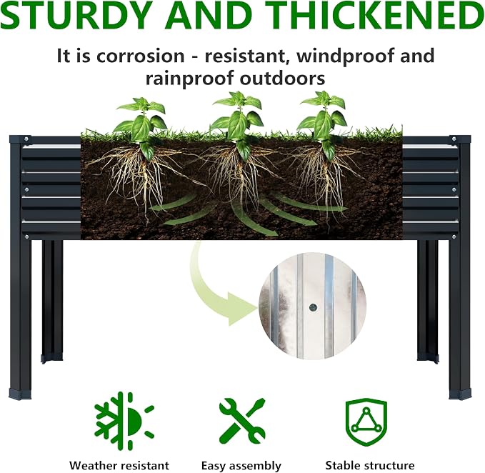 DIIYIV 2PCS Galvanized Raised Garden Bed with Legs,48×24×30in Black | Elevated Planter Box for Backyard,Garden, Patio, Balcony, 400lb Capacity