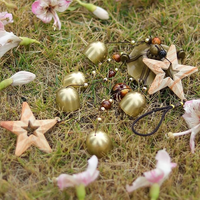 Star Wind Chimes for Outside with 5 Brzone Chime Bells, Rustic Wind Chime Hanging Decor for Garden Patio Yard