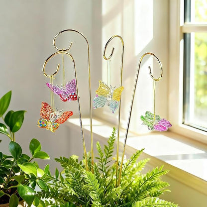 4pcs Blown Glass Butterfly Hanging with Stakes for Garden Decorations | Colorful Butterfly,13.5'' Golden Trellis for Flower Bouquet Outdoor Indoor Plant Pot Flower Bed Home Décor Accessories Gifts