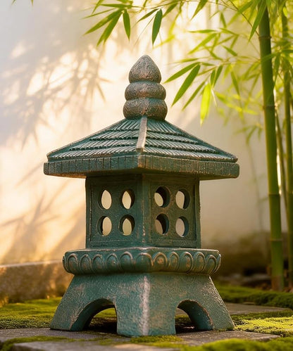 Nacome Solar Pagoda Garden Statues: 11.5 inches Outdoor Weatherproof Resin Zen Decor for Landscape Balcony Patio Porch Yard Ornament(Bronze)