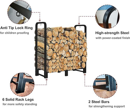 3FT Firewood Rack Stand Heavy Duty Logs Holder for Outdoor Indoor Fireplace Metal Wood Pile Storage Stacker Organzier, Matte Black