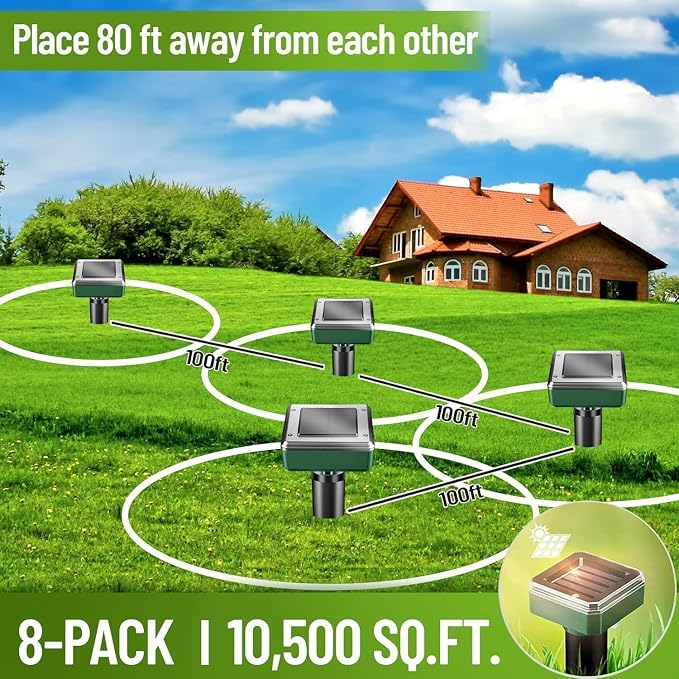 Mole Repellent Solar Powered 8 Pack Sonic Mole Deterrent Spikes, Snake Gopher Vole Repellent for Lawn Garden & Yard Gopher Deterrent, Groundhog Repellent