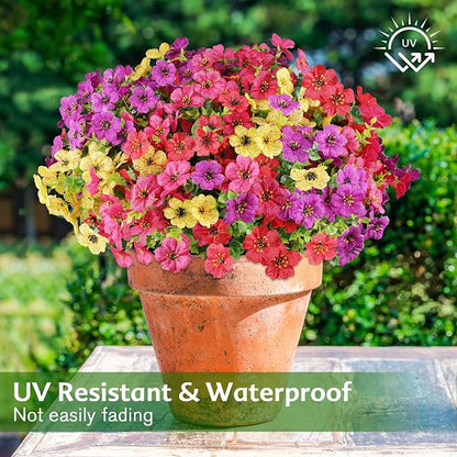 AGIRL 16 Bundles Artificial Flowers for Outdoor,No Fade Fake Plastic Flowers Faux Plants for Hanging Planters Decoration Indoor Outside Garden Porch Window Box Home Wedding