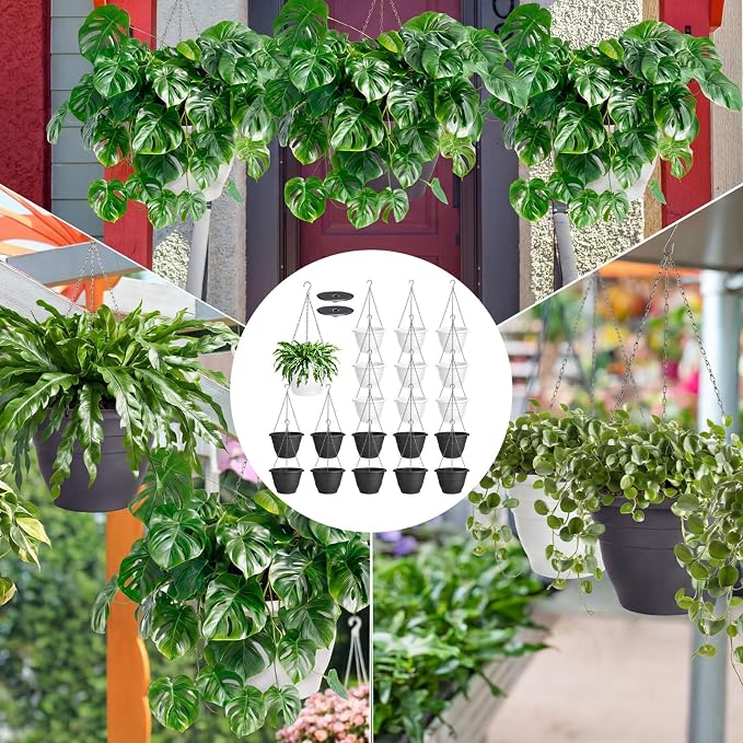 40 Pcs 10 Inch Plastic Hanging Planter Bulk Self Watering Hanging Baskets for Plants with Holes and Chain Plant Pot Outdoor Indoor Planter for Garden, Balcony, Porch, Patio Decor