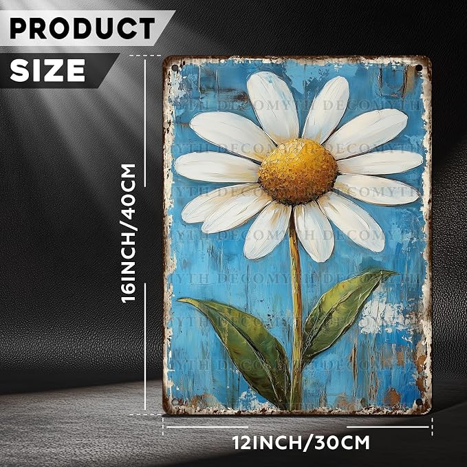 Vintage Daisy Flower Tin Sign Retro Garden Metal Poster Funny Wall Art Cafe Office Home Bar Plub Club Shop Toilet Indoor Man Cave Farmhouse Accessories Bathroom Farm Garden Plaque 12 * 16inch