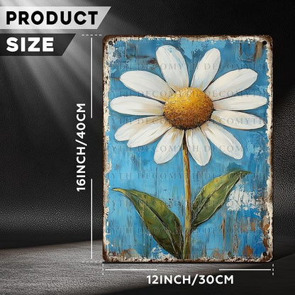 Vintage Daisy Flower Tin Sign Retro Garden Metal Poster Funny Wall Art Cafe Office Home Bar Plub Club Shop Toilet Indoor Man Cave Farmhouse Accessories Bathroom Farm Garden Plaque 12 * 16inch