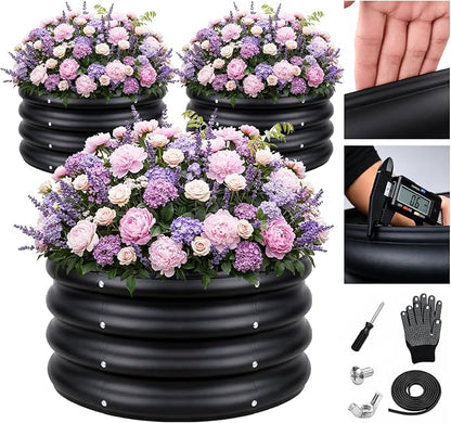 ZXZYHFTY Raised Garden Bed, 0.6 mm Galvanized Steel Round Planter Box with Open Bottom, Metal Raised Garden Bed for Vegetables Flowers Herbs Mailbox Planter Accent, 2 x 2 x 1 FT, 3 Pack Black