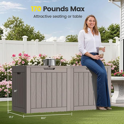 Zapdos 31 Gallon Outdoor Storage Box Deck Box for Indoor and Outdoor Use, Waterproof Resin Storage Bin for Package Delivery Patio Cushions Gardening Tools, Lockable, UV Resistant, Grey