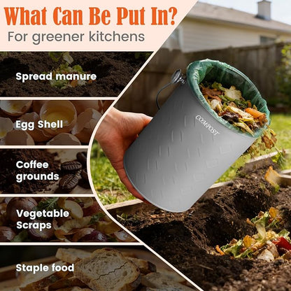 AOSION Countertop Compost Bin Kitchen,Odorless Indoor Compost Bin with Lid | 1 Gallon Composter Container,Removable Inner Bucket,50 Compost Bags,2 Carbon Filters,ideal for food scraps,coffee grounds