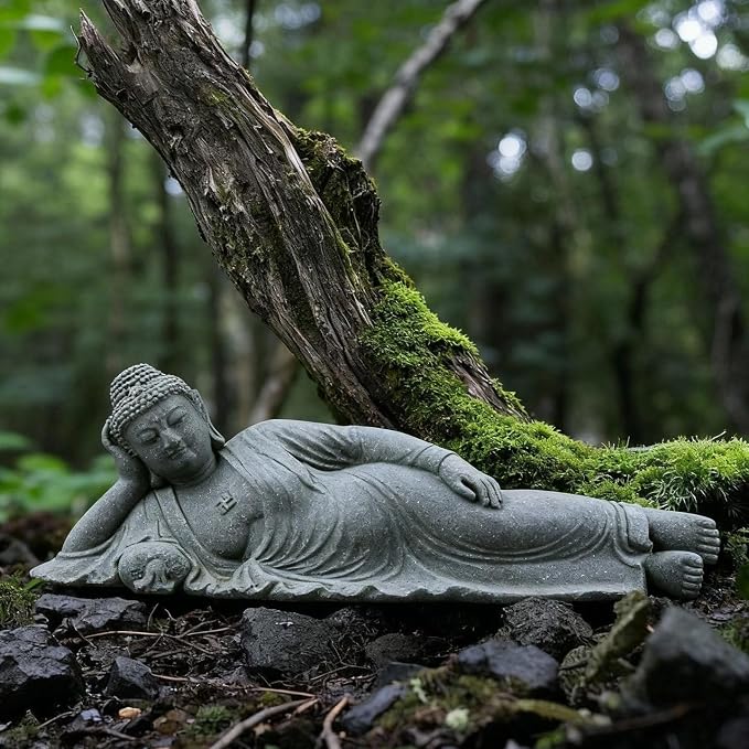 livelyfish Sleeping Buddha Statue Sandstone Buddha Figurine Zen Buddhism Sculpture for Aquarium Fish Tank Garden Home Decor (L)