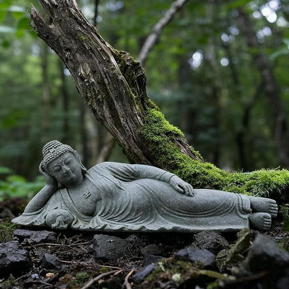 livelyfish Sleeping Buddha Statue Sandstone Buddha Figurine Zen Buddhism Sculpture for Aquarium Fish Tank Garden Home Decor (L)