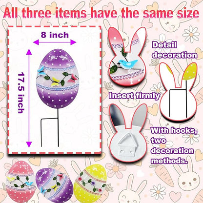 3 Pcs Easter Decorations Outdoor Metal Easter Eggs Yard Signs Decorative Garden Stakes Eggs Lawn Decorations Yard Decor for Spring Ornament Lawn Pathway Garde