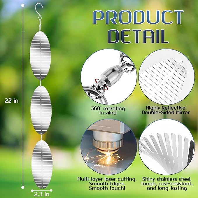 Reflective Bird Deterrents for Outside – Bird Repellent Devices Outdoor – 3D Wind Spinners Outdoor Garden Decor –4 Set Bird Repellent to Keep Woodpecker & Pigeons Away from Window Roof (Style 1)