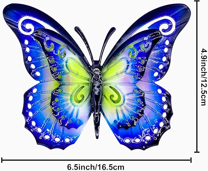 Metal Butterfly Outdoor Wall Decor- 6.5'' Double Wings Butterflies, Hanging Decorations for Fence Garden Yard Patio