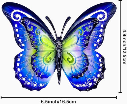 Metal Butterfly Outdoor Wall Decor- 6.5'' Double Wings Butterflies, Hanging Decorations for Fence Garden Yard Patio