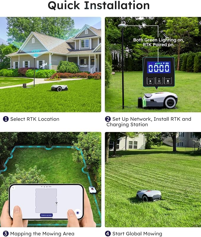 ANTHBOT Genie3000 Robot Lawn Mower - NO Wire, Full Band RTK+4-Eye Vision Robotic Lawnmower for 3/4 Acre, Auto Mapping, Multi-Zone Management, Accurate Obstacle Avoidance, Intelligent Path Planning