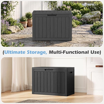 Outdoor Storage Box, 55 Gallon Resin Deck Boxes Outdoor Waterproof For Patio Furniture, Garden Tools, Pool Supplies, Lockable And UV Resistant (Striped Black)