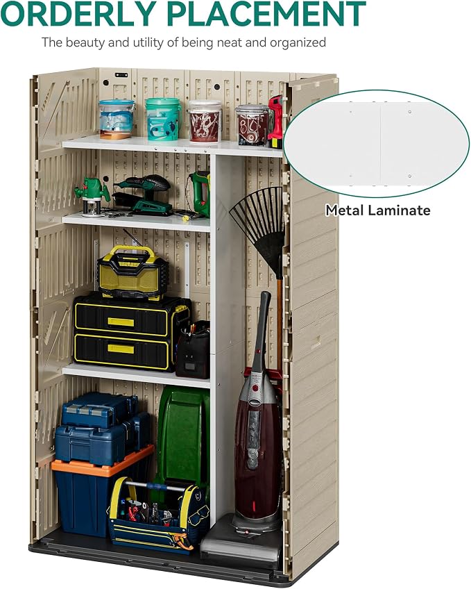 YITAHOME 60cuft Vertical Storage Shed Shelf, Weatherproof Metal Shelf for 60 cu ft Tool Cabinet, Ideal for Outdoor Use, Easy Assembly,45.6" L X 13.2" W X 69" H, White