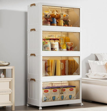 25" Wide 4-Tier Rolling Storage Bins with Lids,383QT Collapsible Stackable Storage Cabinet with Wheels,Foldable Closet Organizers,Plastic Storage Drawers for Home, Bathroom, RV Essentials