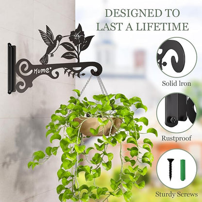 Metal Plant Hooks (2-Pack) - Decorative Wall Hangers with Bird Design for Indoor & Outdoor Use - Hanging Brackets for Plants, Flower Baskets, Bird Feeders, Lanterns - Patio, Garden, Home Decor