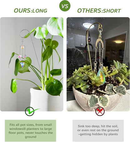 4 Pack Crystal Sun Catchers with 13.5'' Small Trellis for Potted Plants | Sliver,Indoor Plant Accessories,Fairy Garden Stakes Suncatcher Decoration for Home Window,Gift For Plant Lovers and Gardeners