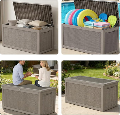 320 Gallon Outdoor Storage Box Resin Deck Box All Weather Waterproof Large Lockable Storage Container Deck Box for Patio Furniture, Garden Tools, Lockable, Gray