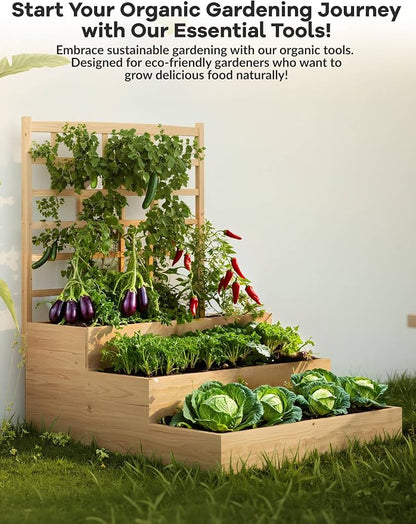Vertical Wooden Garden Planter with Trellis – 3-Tier Raised Bed for Climbing Plants, Vegetables, Herbs & Fruits – Open Base Design for Improved Drainage – Ideal for Patio, Deck, or Backyard