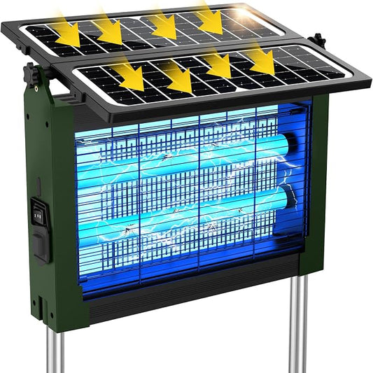 Solar Bug Zapper Outdoor, 4500V Solar Mosquito Zapper with Dual Solar Panels, 1/2 Acre Coverage Cordless Rechargeable Electric Fly Zapper, IPX5 Waterproof Mosquito Traps for Backyard, Patio, Camping