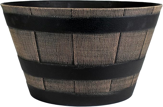 The HC Companies Whiskey Barrel Planter - Faux Wooden Finish Flower Planter Pot - Decorative Garden Pots - Indoor & Outdoor Resin Planters - Weather-Resistant Planting Pots (16" Dark Oak, Pack of 1)
