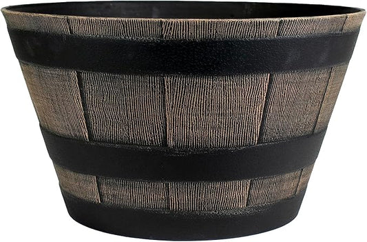 The HC Companies Whiskey Barrel Planter - Faux Wooden Finish Flower Planter Pot - Decorative Garden Pots - Indoor & Outdoor Resin Planters - Weather-Resistant Planting Pots (16" Dark Oak, Pack of 1)