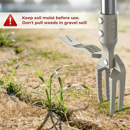 One-Piece Stand Up Weed Puller Tool with Long Handle, 47" No Assembly Stainless Steel Garden Weeder Dandelion Root Removal Without Kneeling