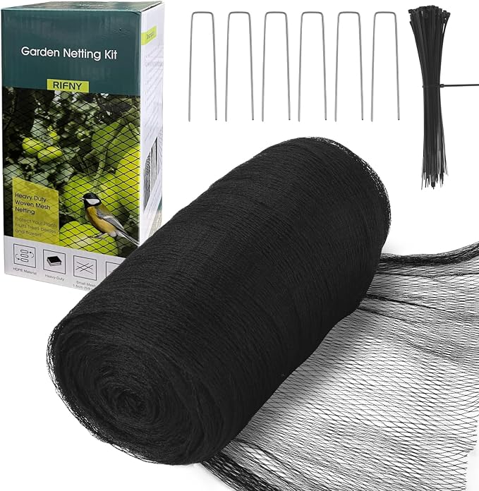 Bird Netting for Garden - 13 x 40 FT Heavy Duty Anti Bird Netting Mesh with Ties and Landscape Staples for Vegetable, Fruit Trees & Other Plants, Lasting Against Birds Deer Squirrels and Poultry