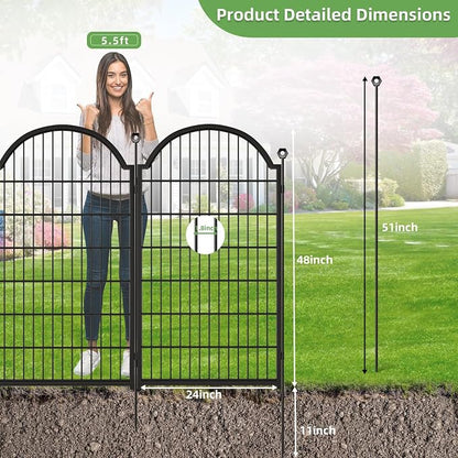 8 Panels Decorative Garden Fence Outdoor for the Yard – 48in(H) x 18ft(L) Heavy Duty Metal Animal Barrier for Dog, No Dig Dog Fence, Rustproof Tall Garden Fencing Panel