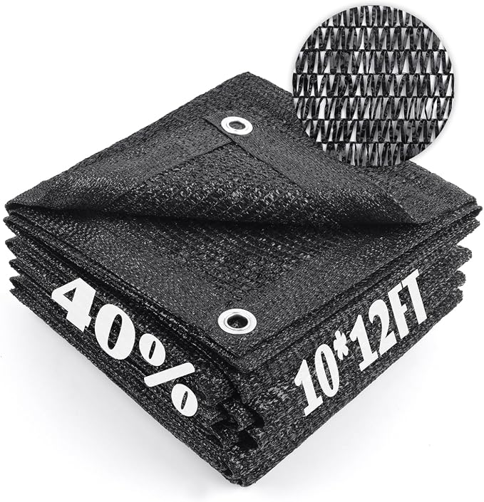 Cool Area 40% Sun Shade Cloth Mesh Tarp with Grommets for Plant Cover 10x12ft Patio Canopy Garden Pergola Greenhouse Car Barn Kennel Black